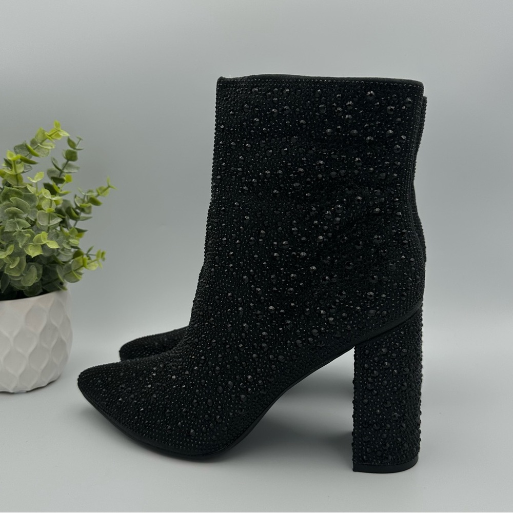Lauren Lorraine Women's Black Crystal Embellished Pointed Toe Boots Size 9.5 - Picture 4 of 12